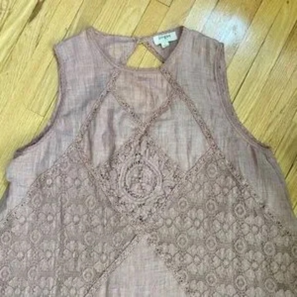 Umgee Sleeveless Lace Panel Ruffle Hem Mauve Mini Dress - Tunic Top Size L - Picture 6 of 11